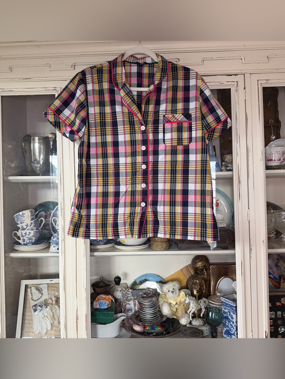 Brooks Brothers Short-Sleeve Plaid Button-Up in Pink, Yellow & Navy
